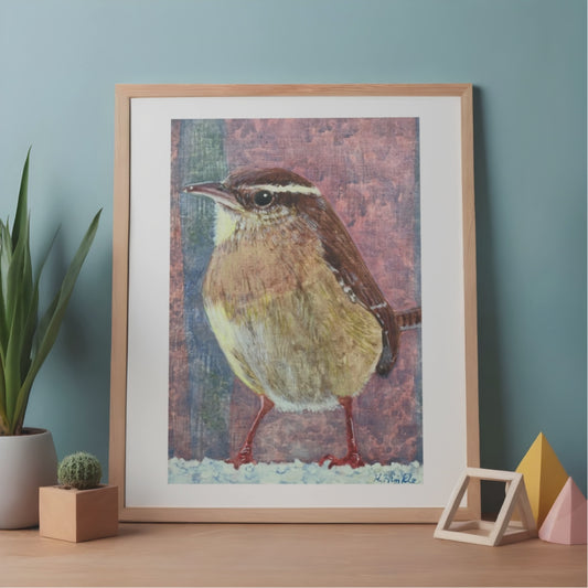 Carolina wren print in frame 
